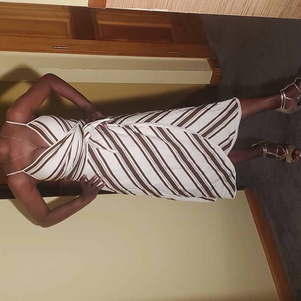 Tory collection Bold Awning strip wrap dress.